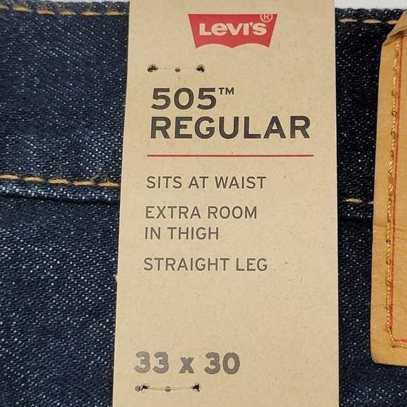 NEW Levi's Men's 505 Regular Straight Leg Sz 33X30 Dark Wash Denim Blue Jeans - Picture 13 of 16
